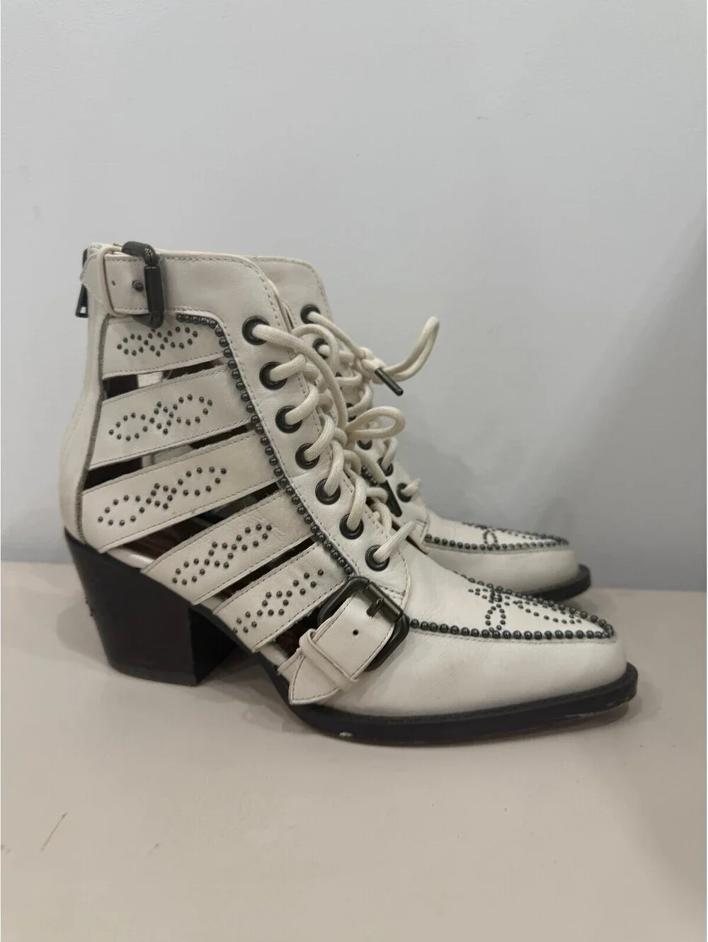 Coach Paisley Booties in Chalk White Leather Cutout Ankle Boots Size 6